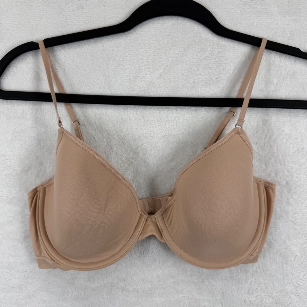On Gossamer Next to Nothing Demi Plunge Bra 34B Nude Underwire G4170 Womens